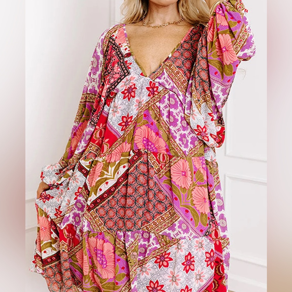 Aakaa floral patchwork chiffon babydoll dress size L perfect for a party